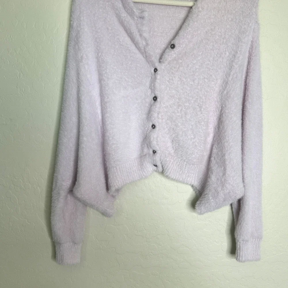 Free People Womens FP ONE Wyatt Fuzzy Cardigan XS Lavender Cropped Soft Knit